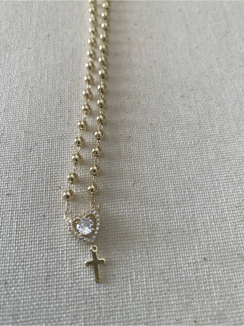 Gold-tone Heart & Cross Pendant Beaded Necklace